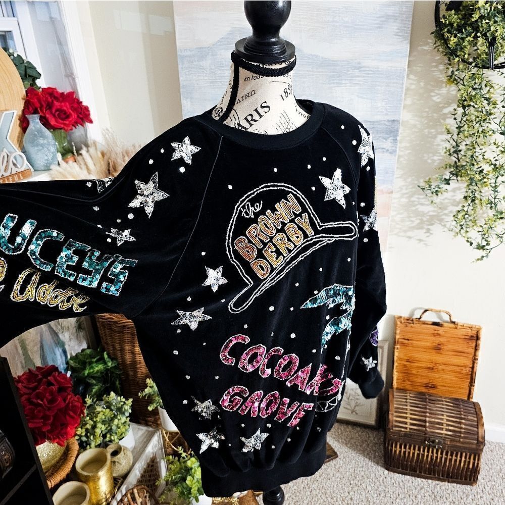 Vtg 80's Bonnie Boerer Velour Embellished Iconic Hollywood Club Scene Sweater. - Picture 10 of 15